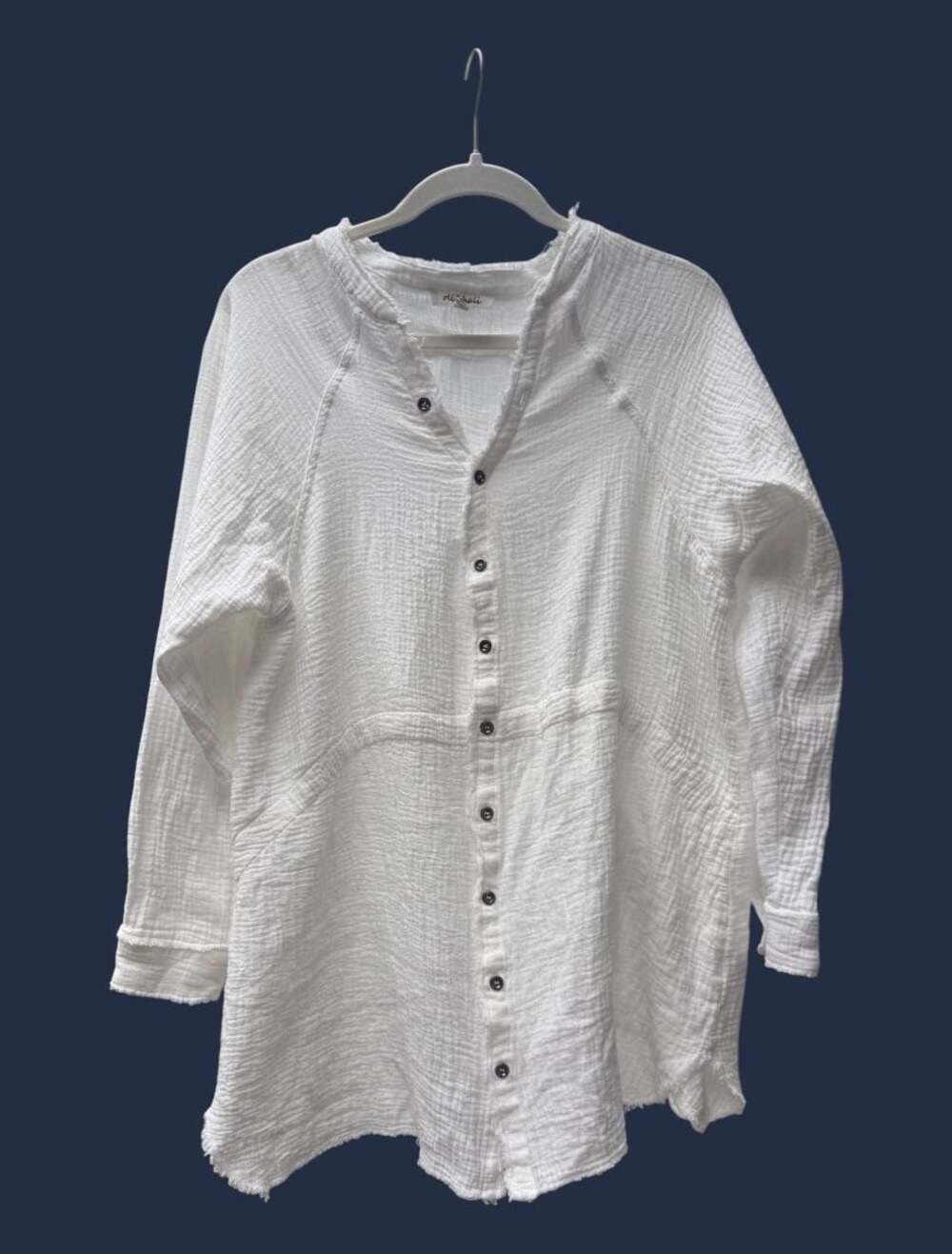 Oli & Holi White Cotton Gauze Button-Down Tunic Shirt